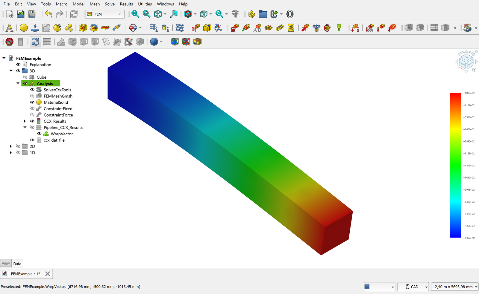 FreeCAD FEM workbench example — useful before validating printable structures.